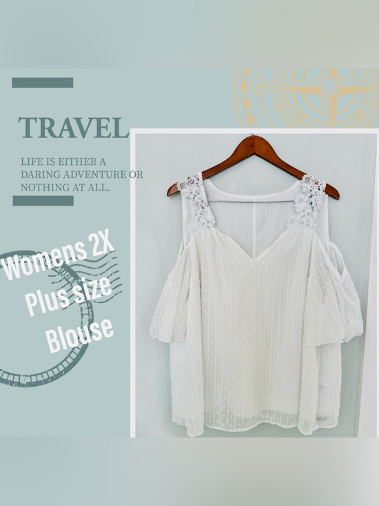 Boutique in Florida Tops - Plus-Size 2X White Cold-Shoulder Lace Strap Blouse short sleeve hip length NWOT